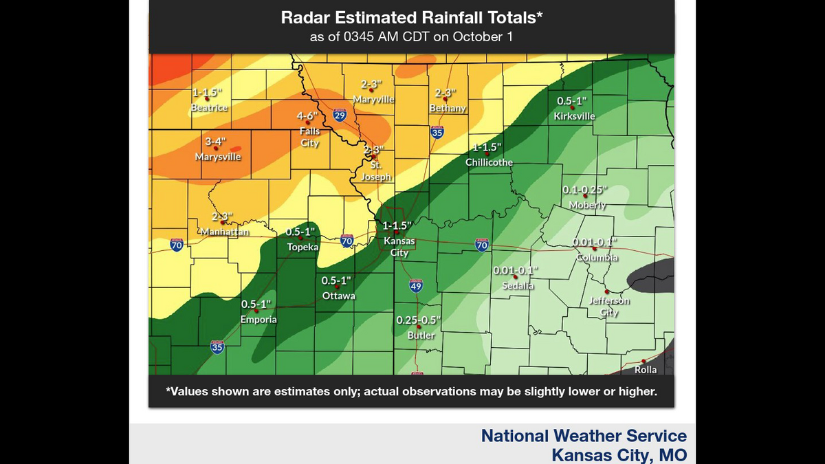 Additional rounds of showers and storms are expected to continue across the Kansas City area, according to the National