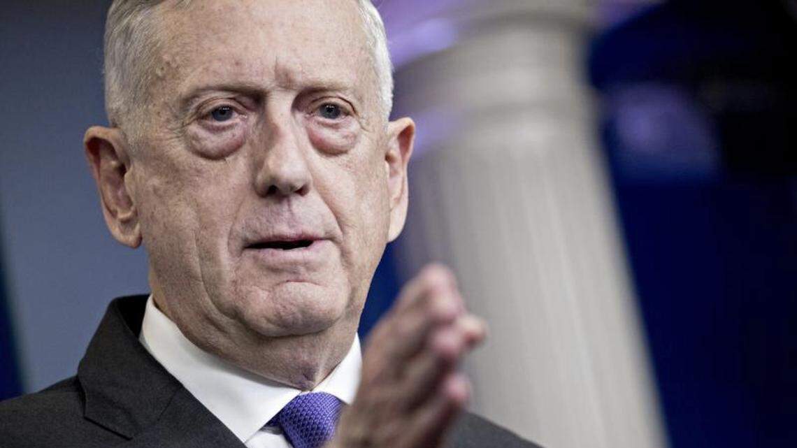 Defense Secretary Jim Mattis takes a question during a White House press briefing in Washington on Feb. 7, 2018.