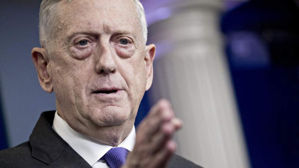 Defense Secretary Jim Mattis takes a question during a White House press briefing in Washington on Feb. 7, 2018.
