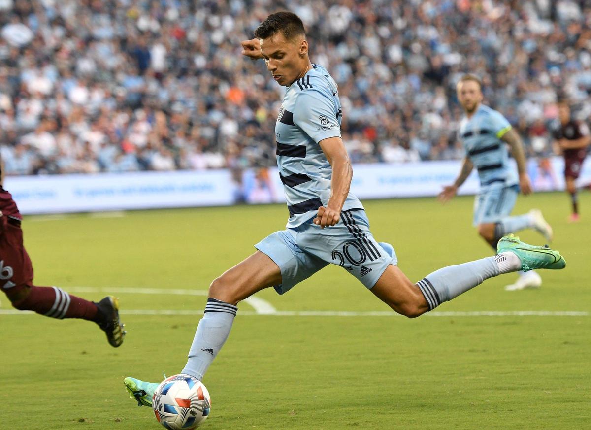 Sporting Kansas City’s Daniel Salloi scored two goals against the Colorado Rapids during a 2021 match at Children’s Mercy Park.