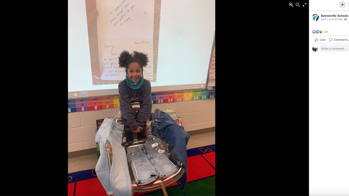 Kamryn Gardner, 7, received a letter and gifts from Old Navy after writing them about fake pockets on girls’ jeans.