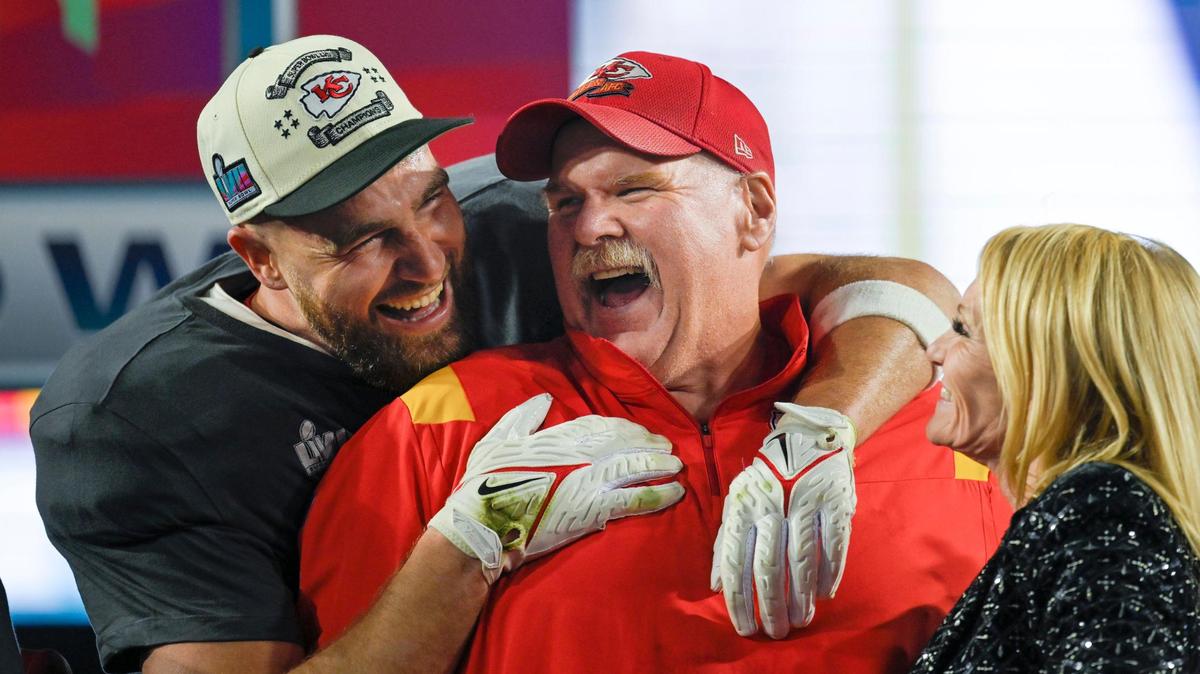 Video shows message Chiefs’ Travis Kelce had for coach Andy Reid after Super Bowl