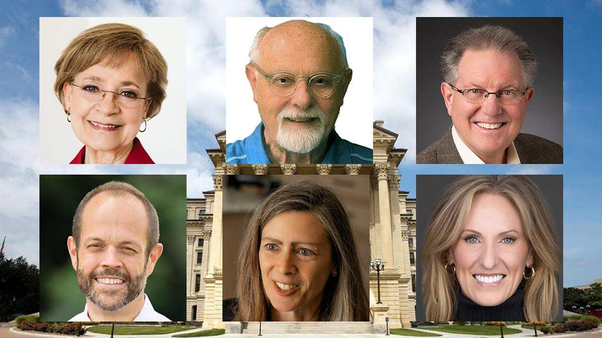 These candidates are running for Kansas Senate. Top row: Republican Beverly Gossage, Democrat Norman Mallicoat and Republican Mike Thompson. Bottom row: Democrat Andrew Mall, Republican Kellie Warren and Democrat Karen Thurlow.