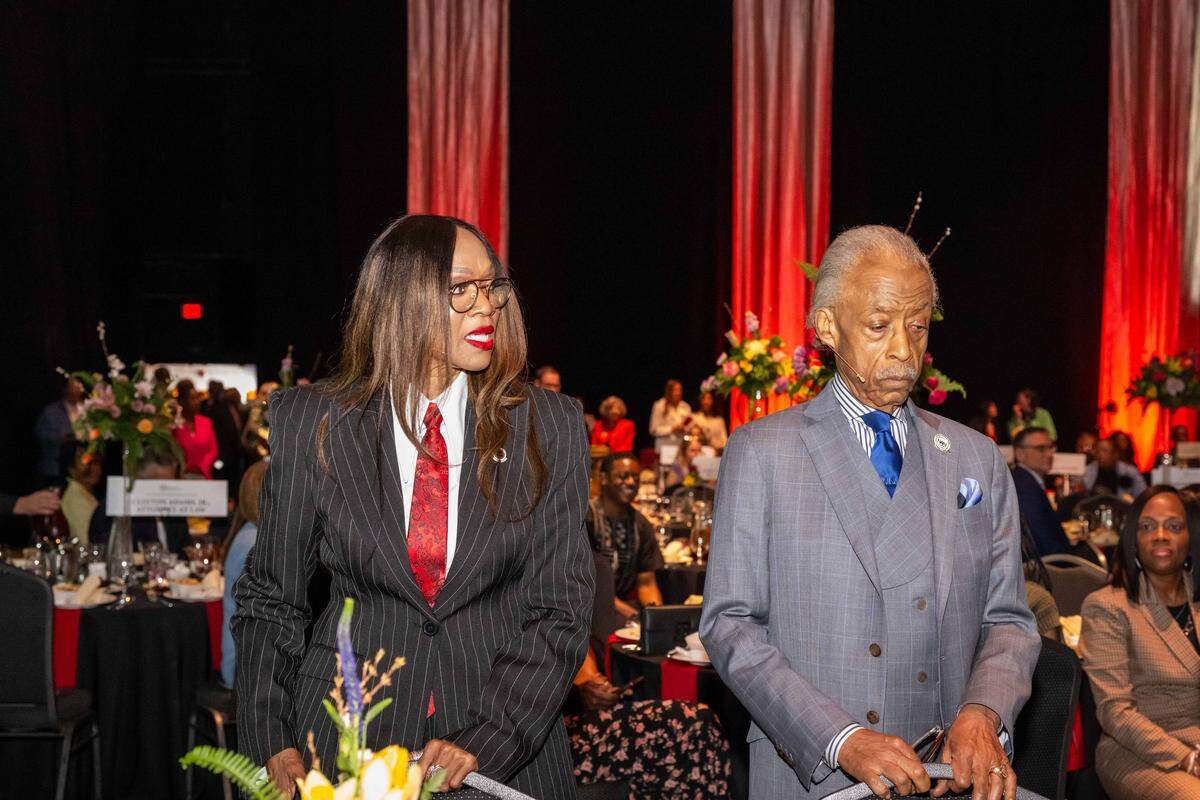 Urban League of Greater Kansas City CEO Gwendolyn Grant and Rev. Al Sharpton prepare to be seated at the “Difference Maker” Awards Luncheon on Thursday, March 19, 2026, in Kansas City. Sharpton was an honored guest at the event where Grant officially announced her retirement.