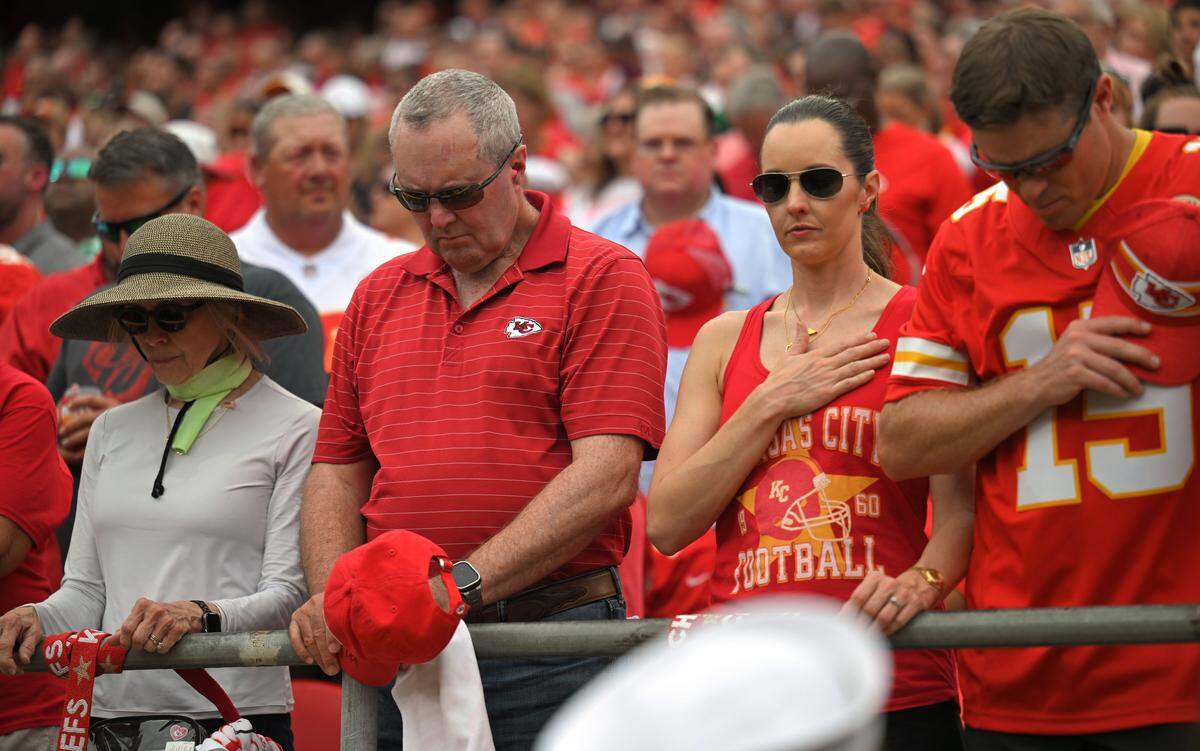 Kansas City Chiefs fans paused for a moment of silence to remember 9/11 and for recent victims of violence on Sunday, Sept. 14, 2025, at GEHA Field at Arrowhead Stadium.
