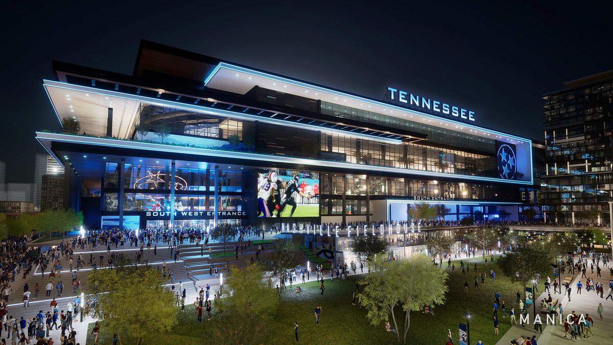 A rendering shows the new Nissan Stadium in Nashville, Tennessee, set to be completed in 2027. The Titans released this rendering in 2022.