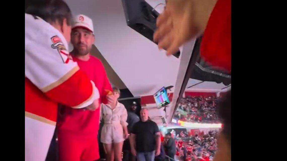 Chiefs’ Travis Kelce was in demand at Game 4 of the Stanley Cup Final.
