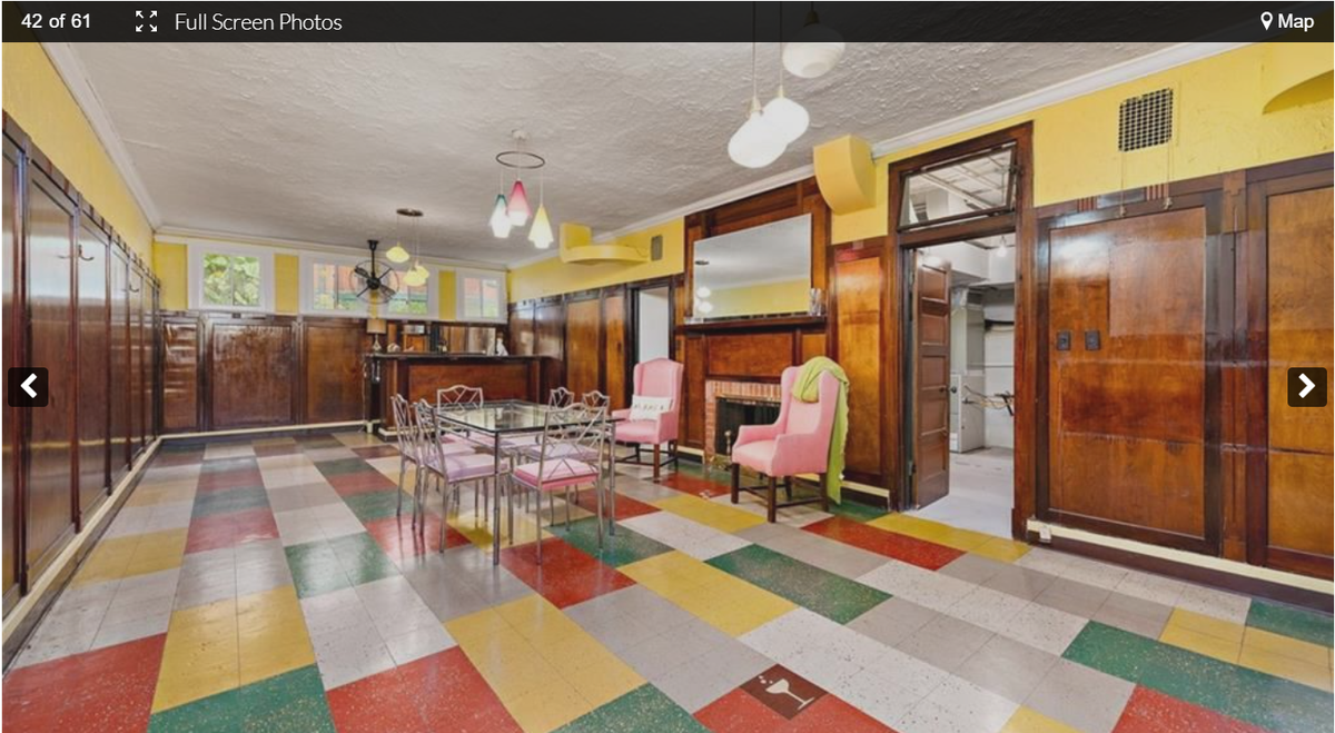 The basement party hall at 3232 Windsor Ave. This historic home near the Kansas City Museum in the Northeast includes an indoor pool and a ship’s wheel. Screenshot from the Kansas City Regional Association of Realtors website. Feb. 9, 2024.