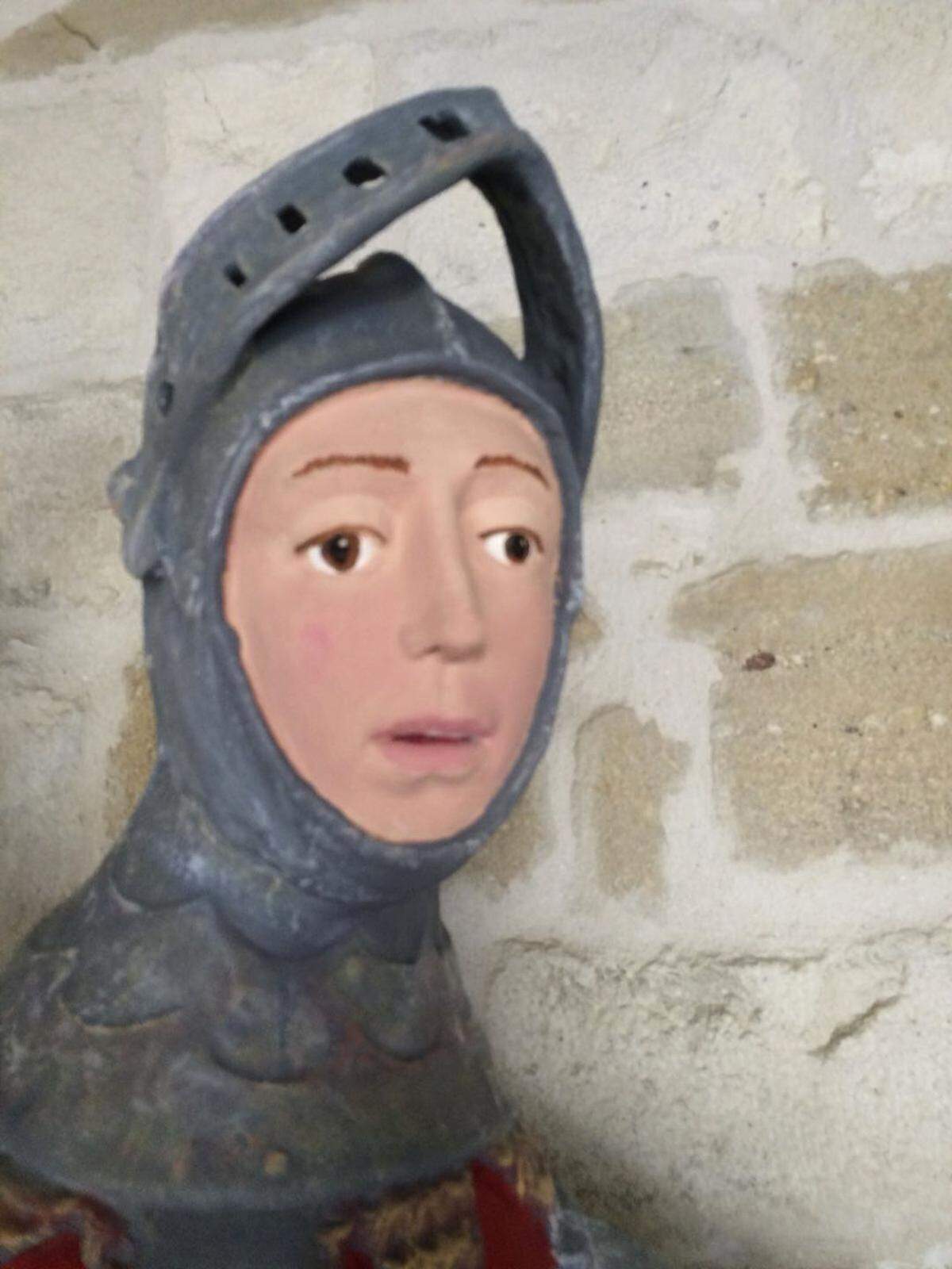 In this handout photo provided by ArtUs on Wednesday, June 27, 2018, a view of the 16th-century wooden figure of St. George, at St. Michael's Church in Estella, northern Spain, after its restoration.