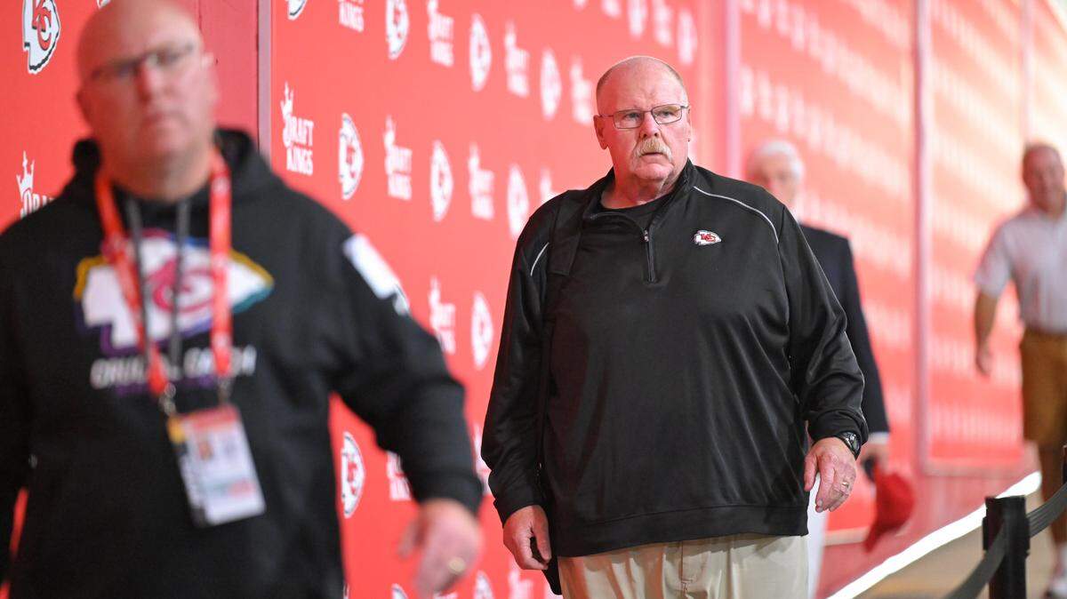 Kansas City Chiefs head coach Andy Reid arrives to lead his team against the New Orleans Saints on Monday, Oct. 7, 2024, at GEHA Field at Arrowhead Stadium.