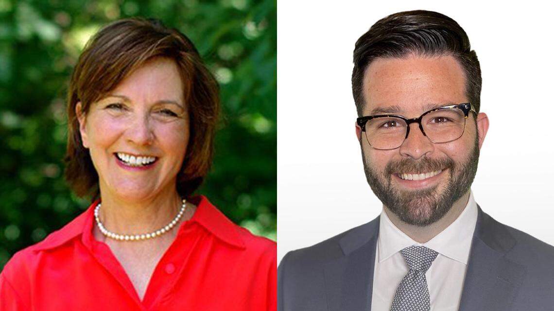 Conservative Commissioner Charlotte O’Hara, left, and Roeland Park Mayor Mike Kelly, right, are facing off to replace longtime board Chairman Ed Eilert, who is retiring as chairman of the Johnson County Board of Commissioners.