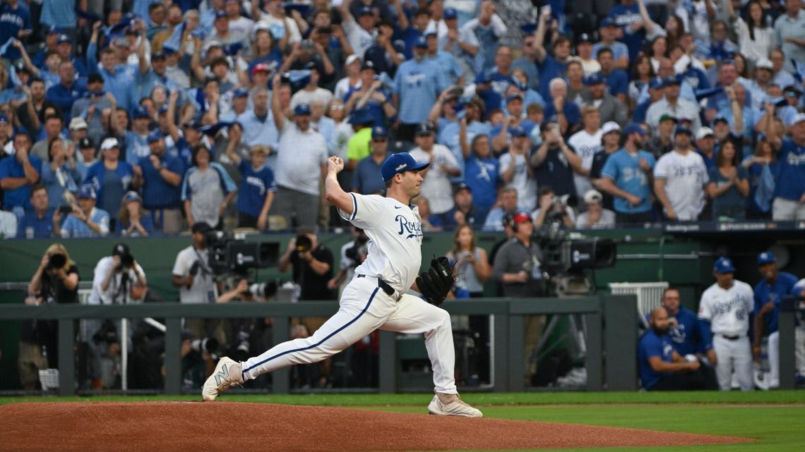 Kansas City Royals pitcher Seth Lugo (67) throws in the first inning during Game 3 of the American League Division Series on Wednesday, Oct. 9, 2024, at Kauffman Stadium.