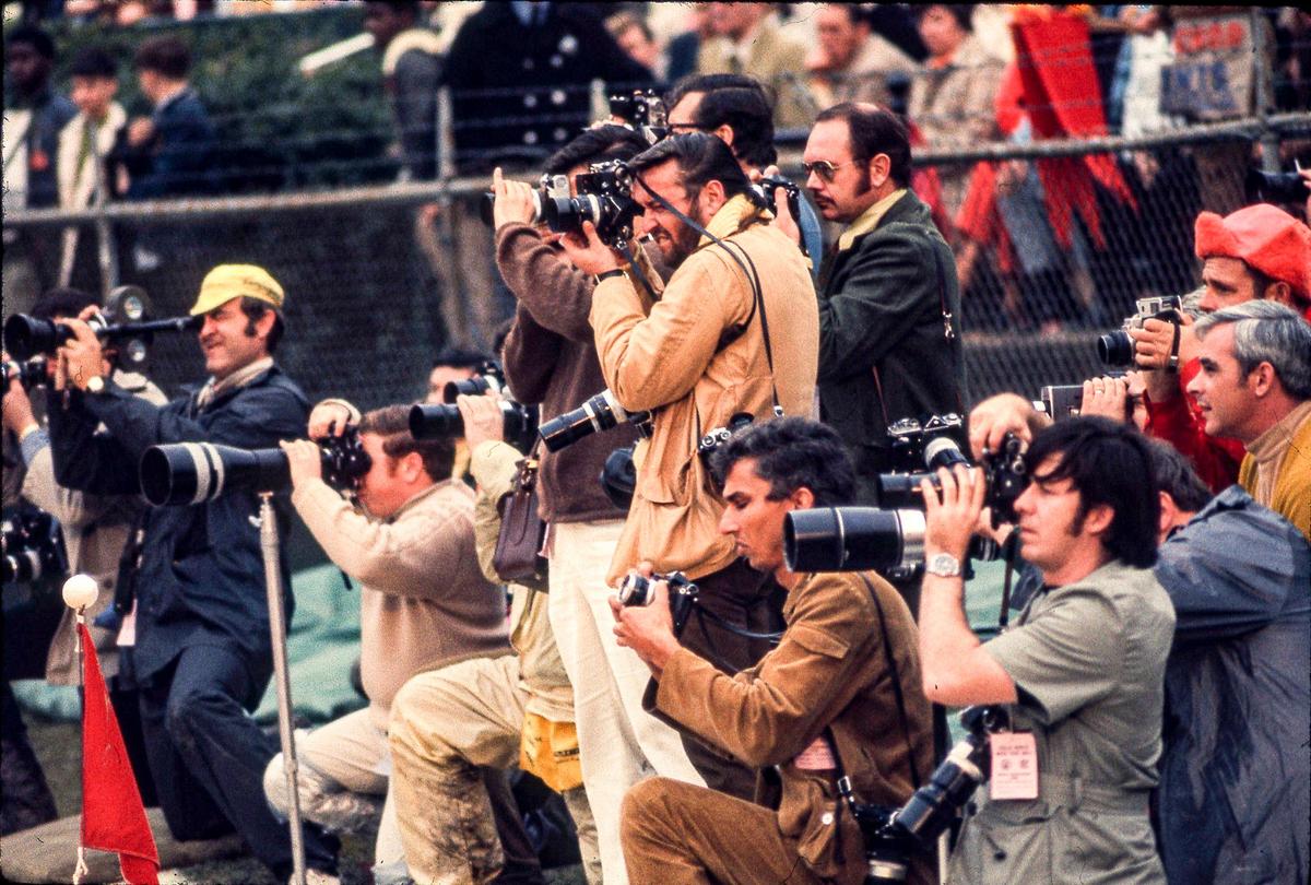 Photographers jammed the sidelines as the Kansas City Chiefs defeated the Minnesota Vikings, 23-7, to win Super Bowl IV in 1970 at Tulane Stadium in New Orleans.