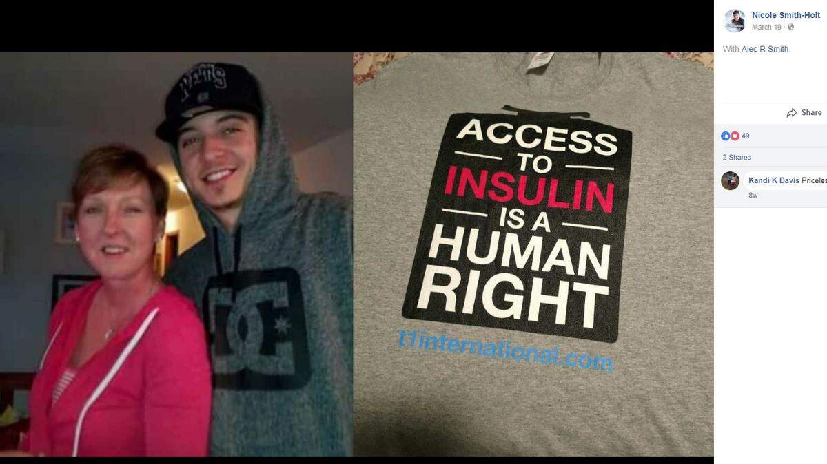 A Minnesota mother, Nicole Smith-Holt, said her son Alec died last year because he couldn't afford to refill his insulin medication.