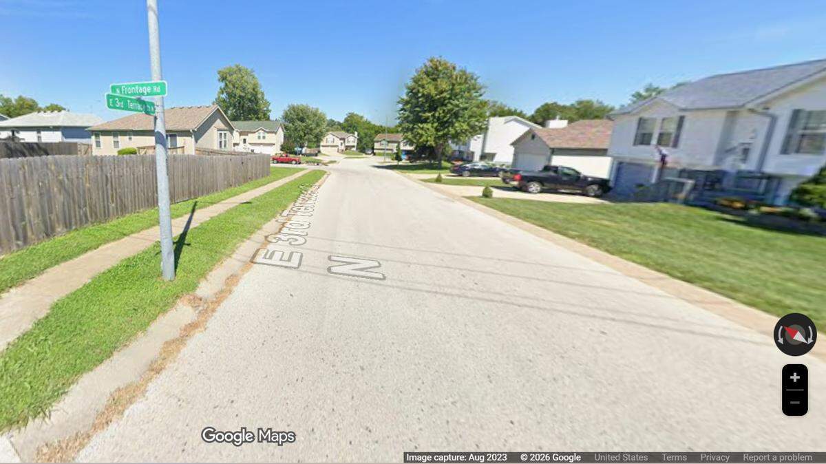 A man died after a hit-and-run crash near North M-291 Frontage Road and East 3rd Terrace Court North, as seen in this Google Maps image.
