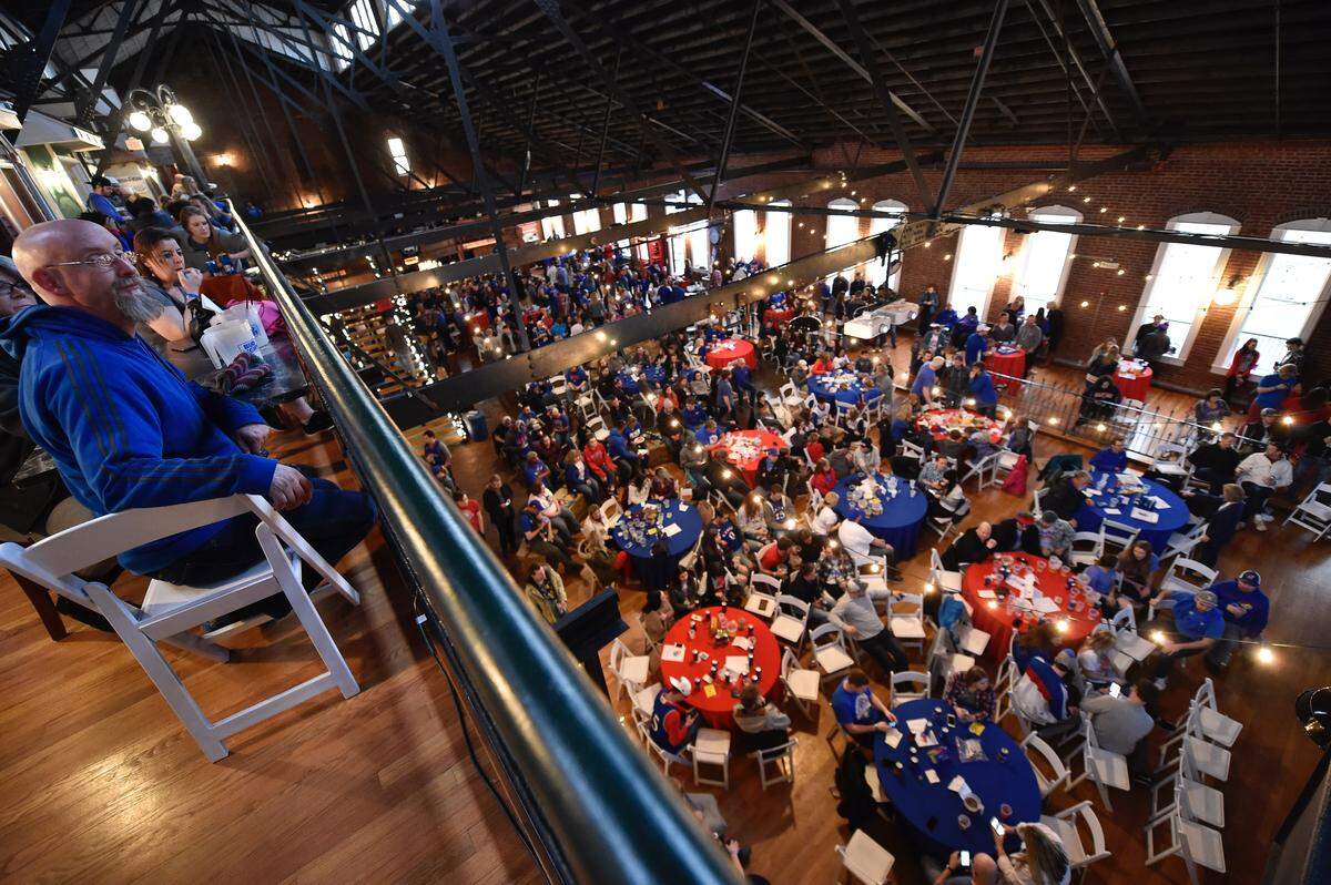 Jayhawk fans in Lawrence, seen here at Abe & Jake's, are ready for the Final Four game against Villanova.