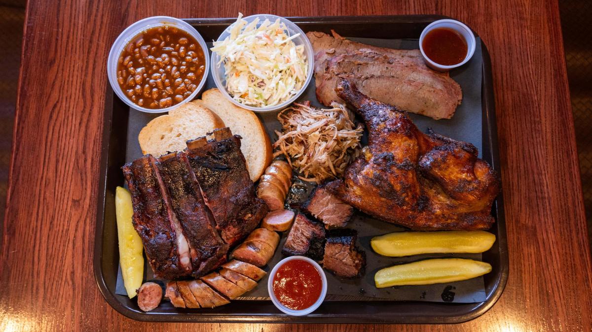 A mixed plate of barbecue at J’s BBQ in Olathe on Tuesday, Mar. 11, 2025. The location recently switched ownership after the departure of longtime favorite, Johnny’s, closed up shop. The owner, Josh Deal, claims to have “the best burnt ends in Kansas City.”