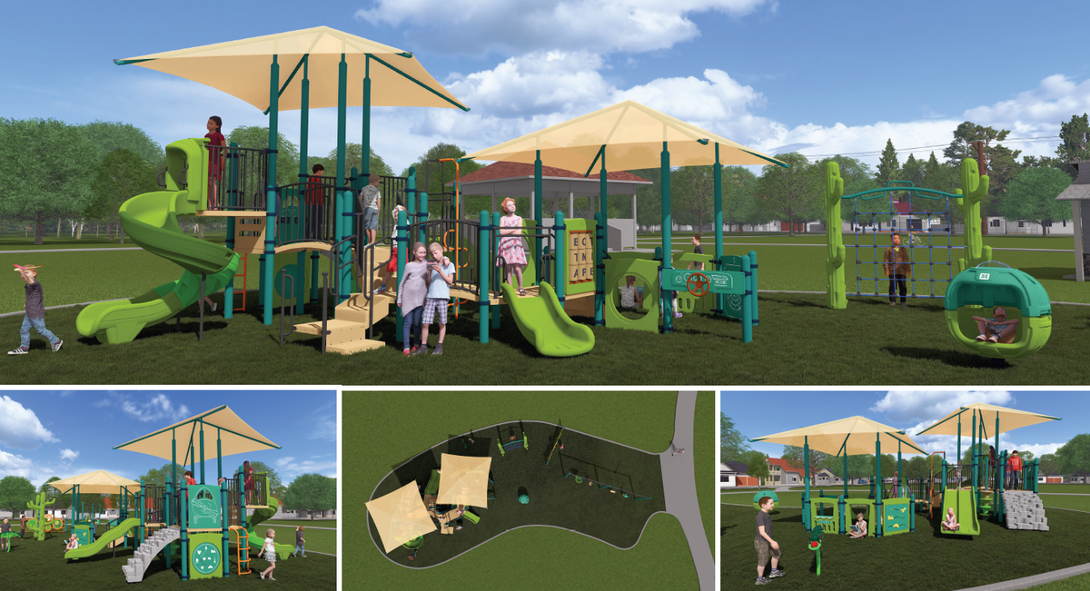 Pictured above are renderings of new playground equipment that will be installed in Woodbrook Park this spring and summer.
