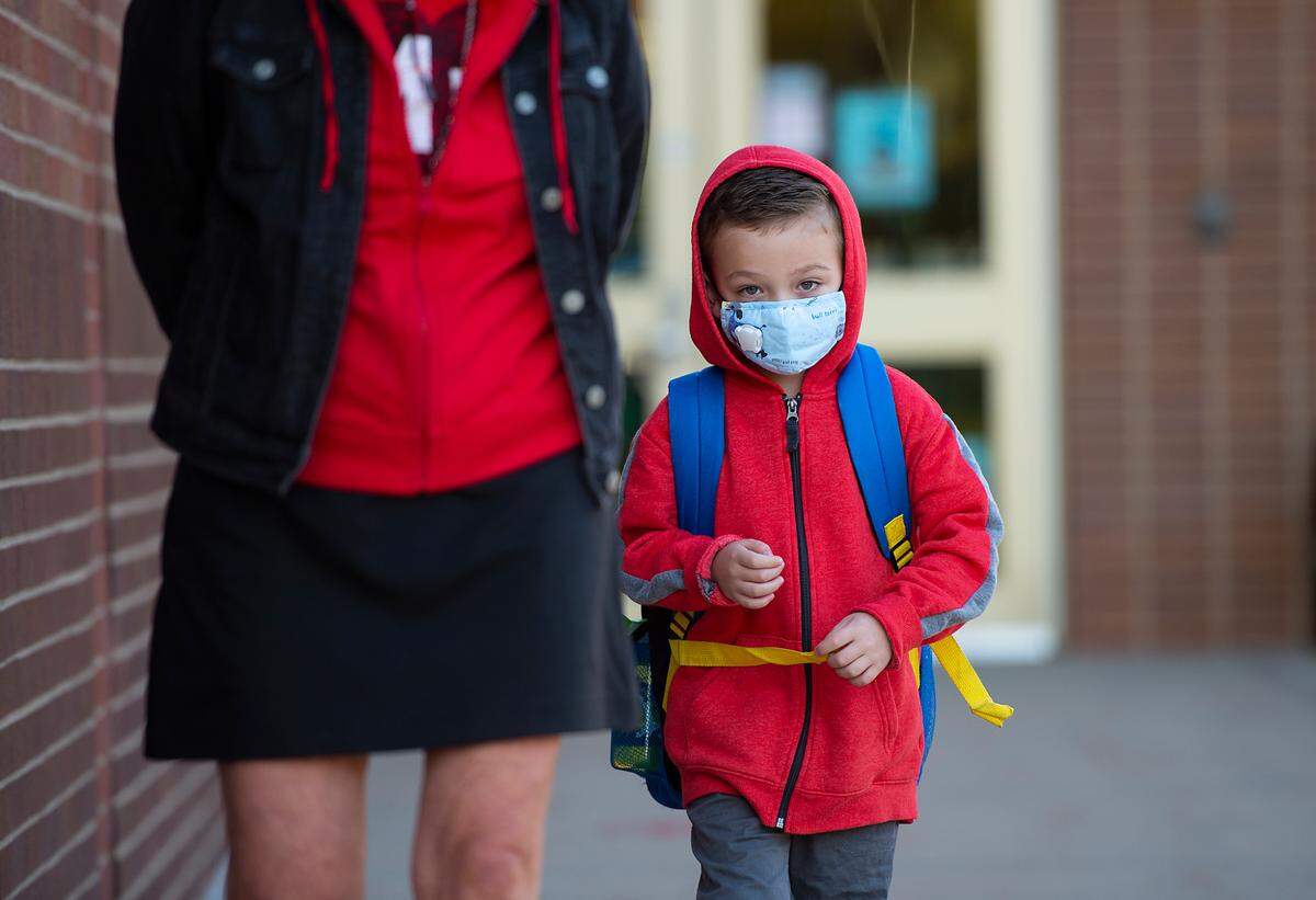 On the first day of in-person classes last October, masks were required for all students and staff, including at Merriam Park Elementary School in Merriam.