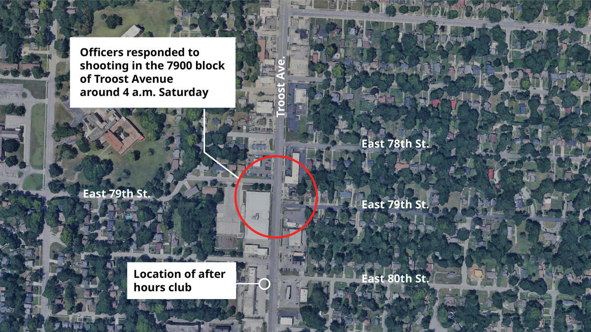 Map shows where KCPD responded to reports of a shooting.