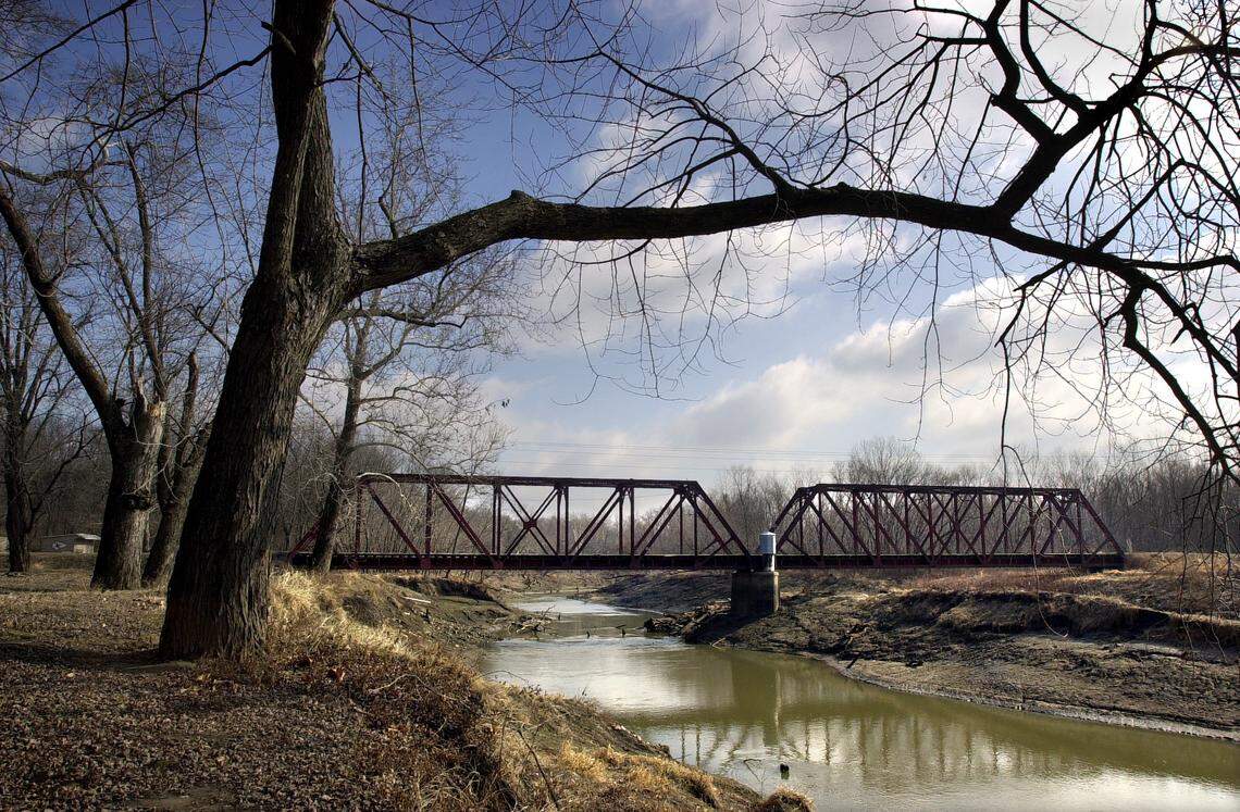 The Sharp’s Station Bridge over the Platte River east of Platte City carried the interurban starting in 1913 and later carried one lane of traffic on Interurban Road. It was replaced by a two-lane bridge in 2003.
