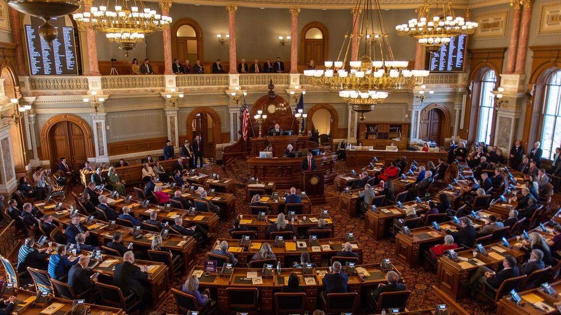 Kansas state representatives meet at the Capitol on Monday, Jan. 9, 2023, in Topeka.
