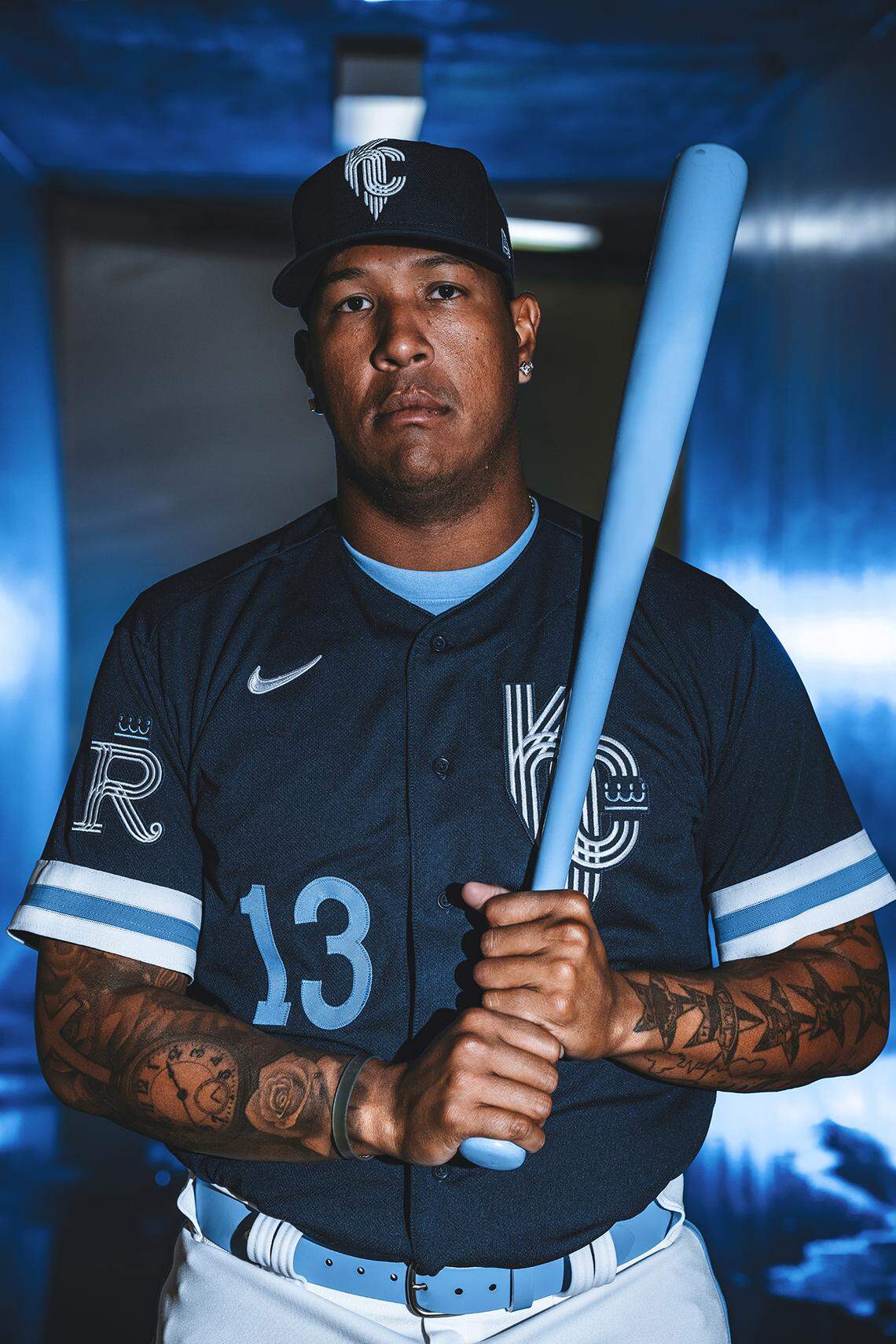 KANSAS CITY, MO- Mar 22: Photo from the Kansas City Royals Nike City Connect Jersey Shoot in the field tunnel at Surprise Stadium on Tuesday March 22, 2022, in Surprise, AZ (Photo by Jason Hanna/Kansas City Royals)