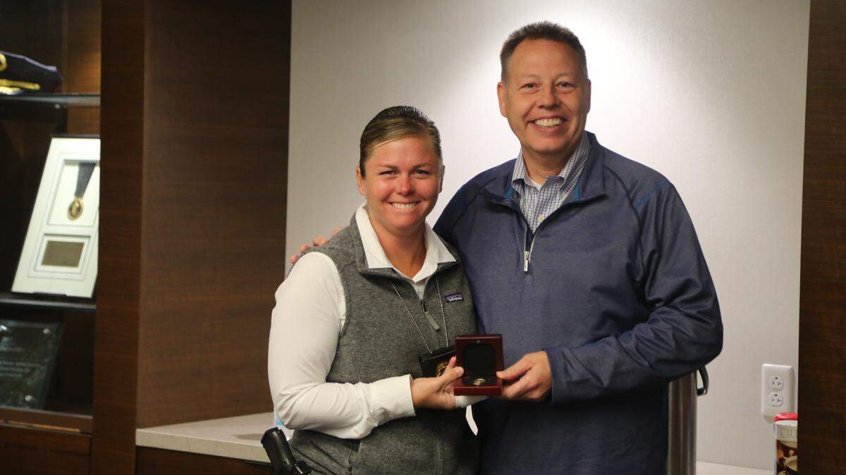 Sgt. Bobbie King, an 11-year member of Kansas City police, was presented with the Chief’s Coin by Kansas City Police Chief Rick Smith for the arrest of a homicide suspect last week as she was off duty.