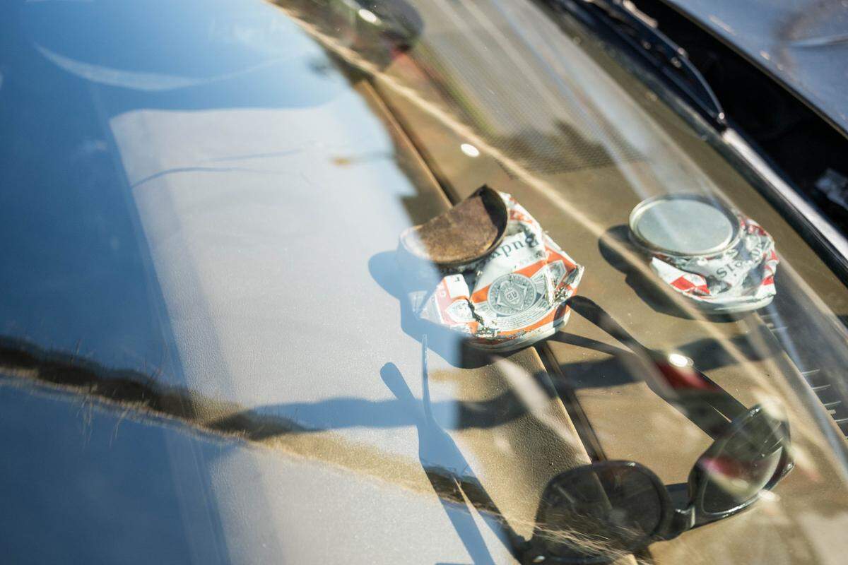 Russell Dameron says a lot of research and searching went into identifying and finding the proper Budweiser beer cans that rest on the dash of his Bluesmobile to remain accurate to the car that appeared in the movie.