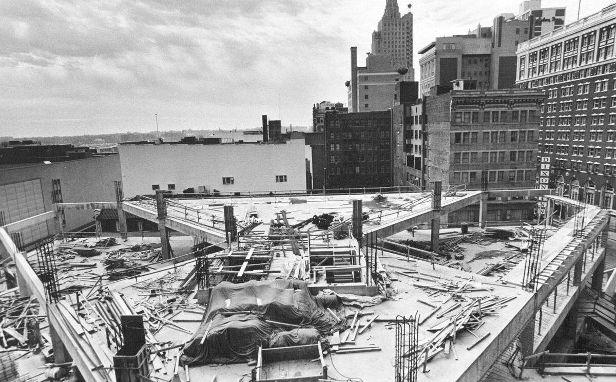 Concrete floors go up as the City Center Square tower rises in the middle of downtown Kansas City in the mid-1970s.