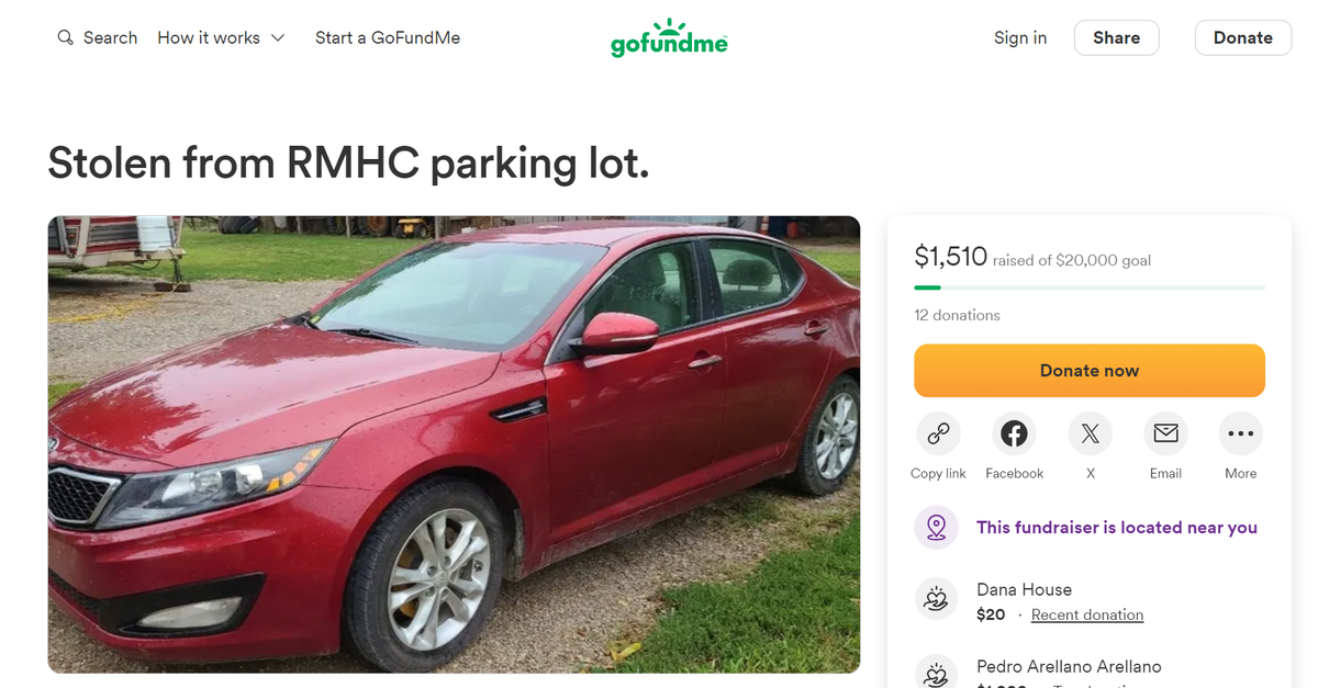 A GoFundMe has been created for Denise Johnson and her family after their car was stolen from the Ronald McDonald House parking lot in March.