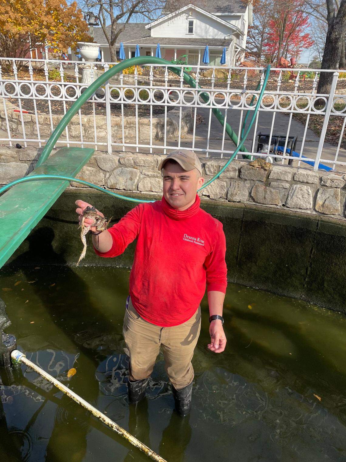Deanna Rose staff members care for every creature, from goats to frogs, during the winter months. Matt Schneider, supervisor of maintenance and construction for the City of Overland Park, found this friendly frog while cleaning out one of the ponds.