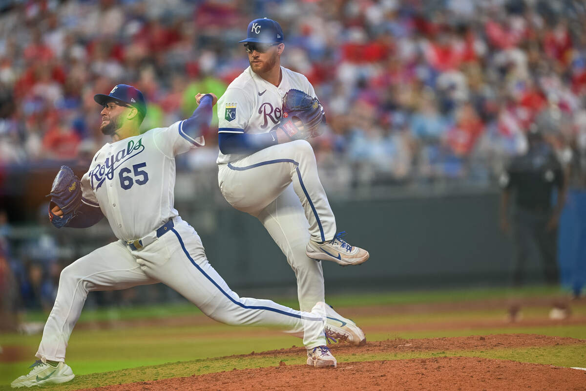 Royals starter Noah Cameron winds up to throw a pitch during KC’s 14-6 win against the St. Louis Cardinals at Kauffman Stadium in Kansas City on Thursday, June 18, 2026.