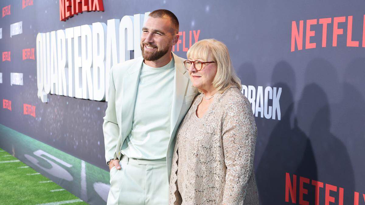 Travis Kelce and his mother, Donna Kelce, at the premiere of Netflix’s “Quarterback.”