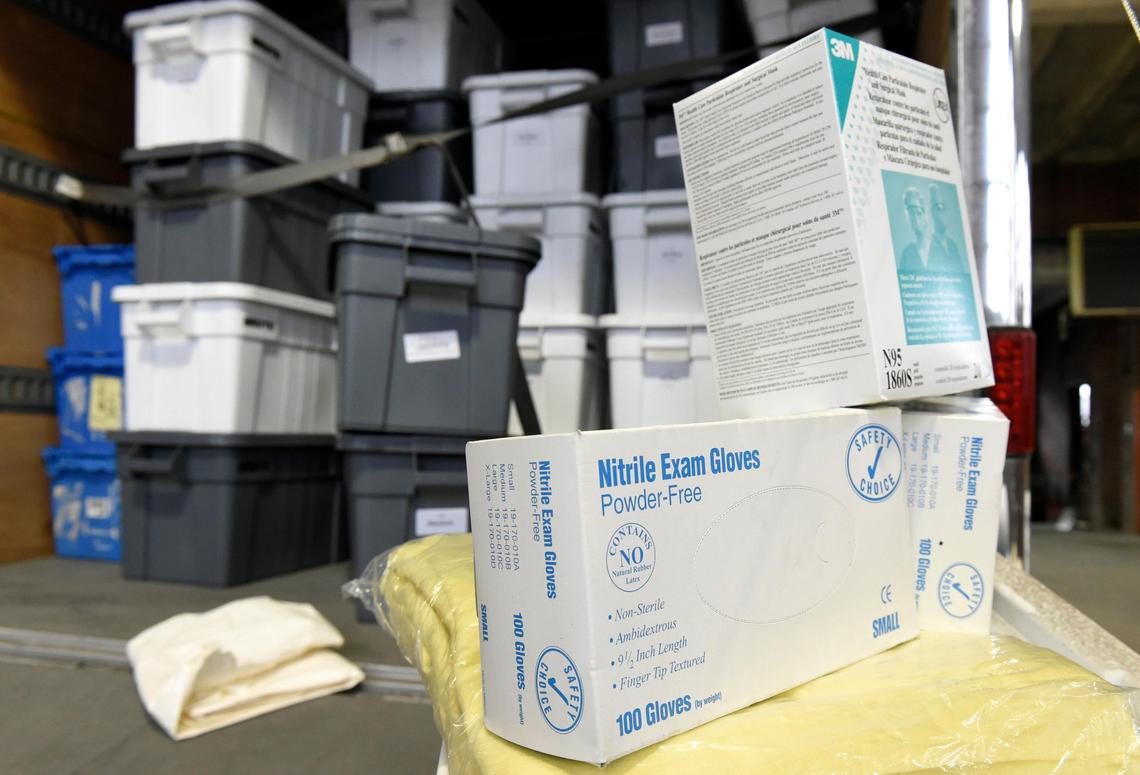 Emergency preparedness trailers spread throughout the Kansas City area are stocked with supplies such as gloves, N95 masks, blankets, protective isolation clothing and cots.