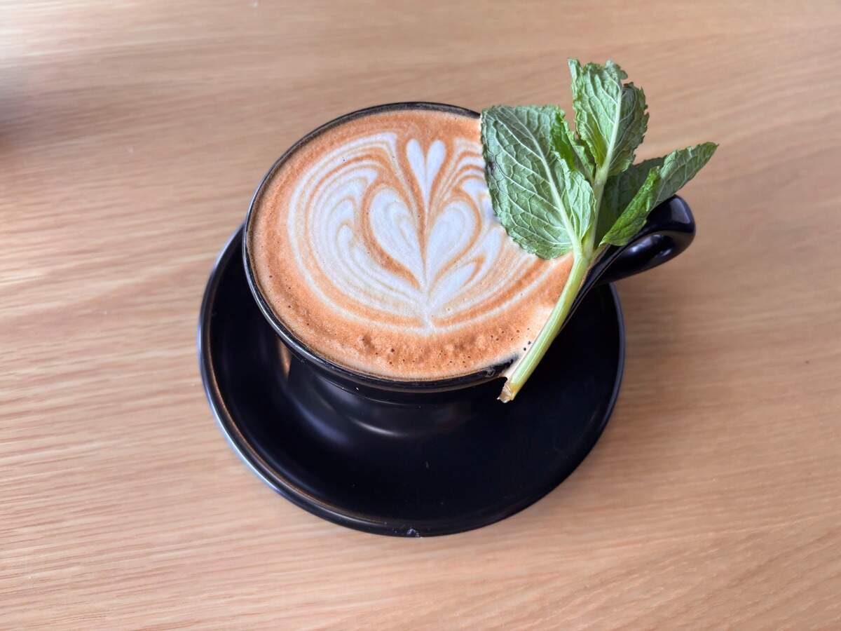 The Beetdown is served at Apparition Coffee (beets, mandarin, fresh mint, lemon peels, espresso and milk; $8).