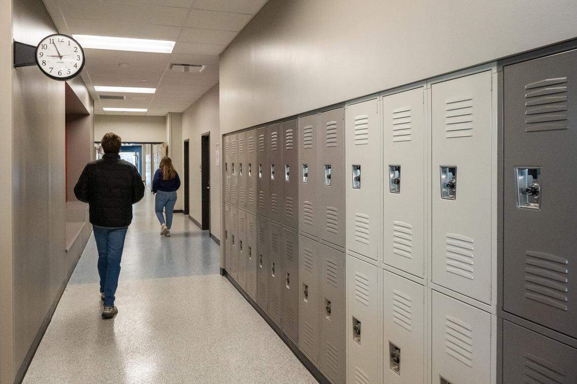 Hallways with new lockers in Santa Fe Trail Middle School on Friday, February 6, 2026, in Olathe.