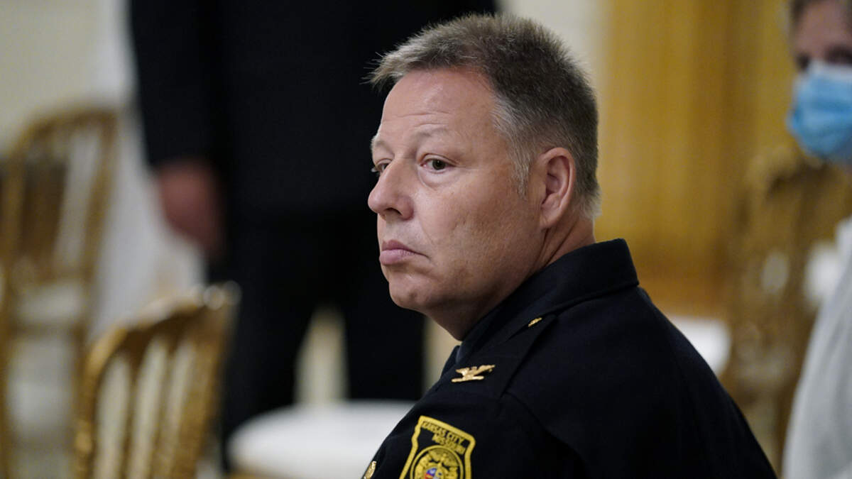 FILE - Kansas City police Chief Rick Smith waits for an event to begin in the East Room of the White House, Wednesday, July 22, 2020, in Washington, D.C.