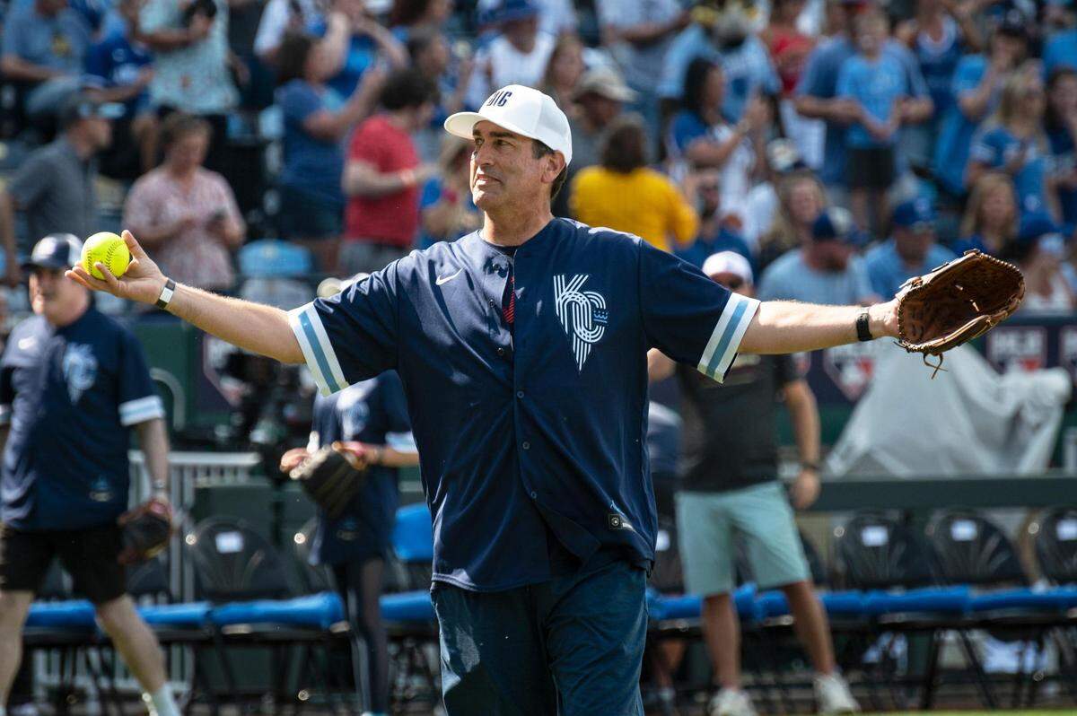 Rob Riggle soaked up the fan love during the Big Slick celebrity softball game at Kauffman Stadium on Friday.
