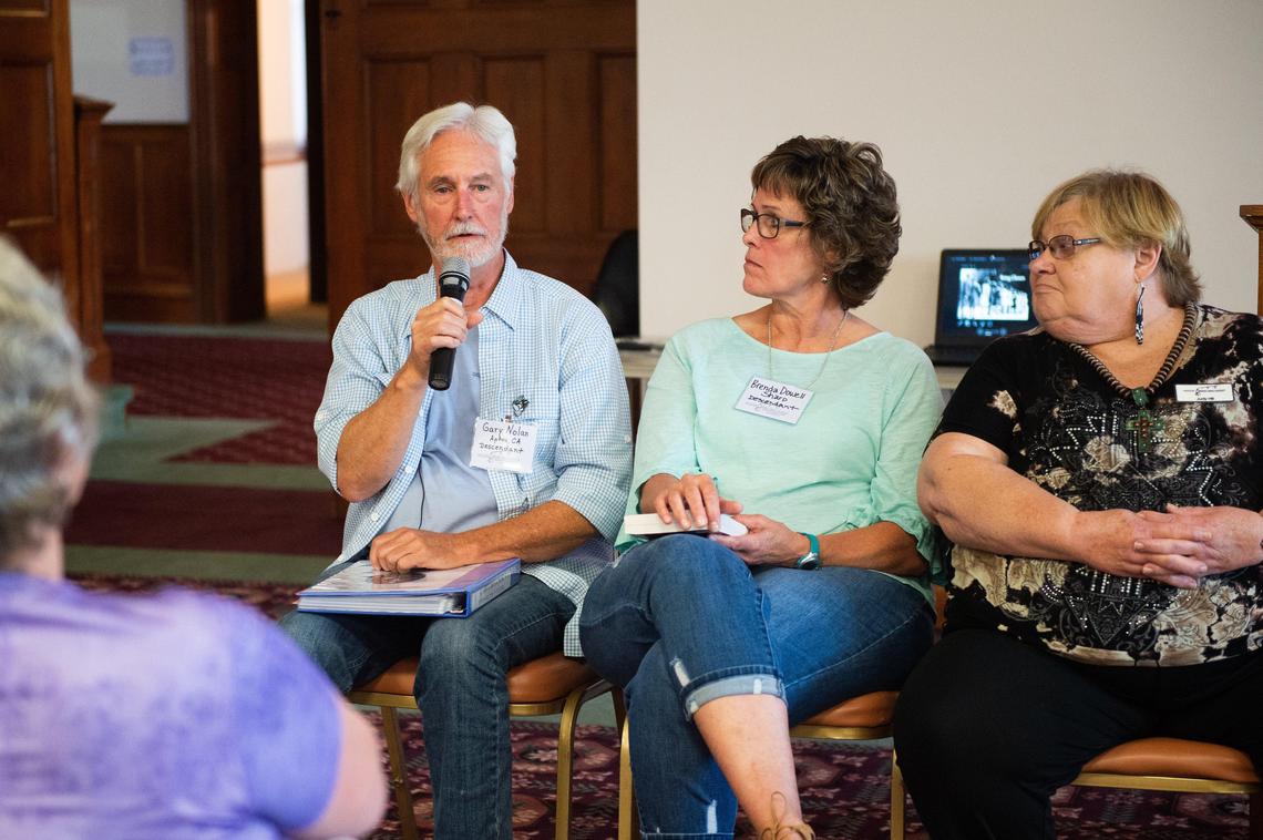 Gary Nolan, whose father and uncle were both orphan train riders, spoke at the annual descendants reunion at the National Orphan Train Complex.
