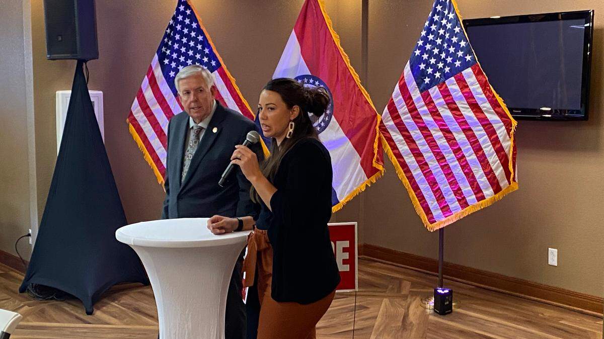 Missouri Gov. Mike Parson appeared at a campaign fundraiser Monday in Sedalia in support of Stockton cattle farmer Kalena Bruce.