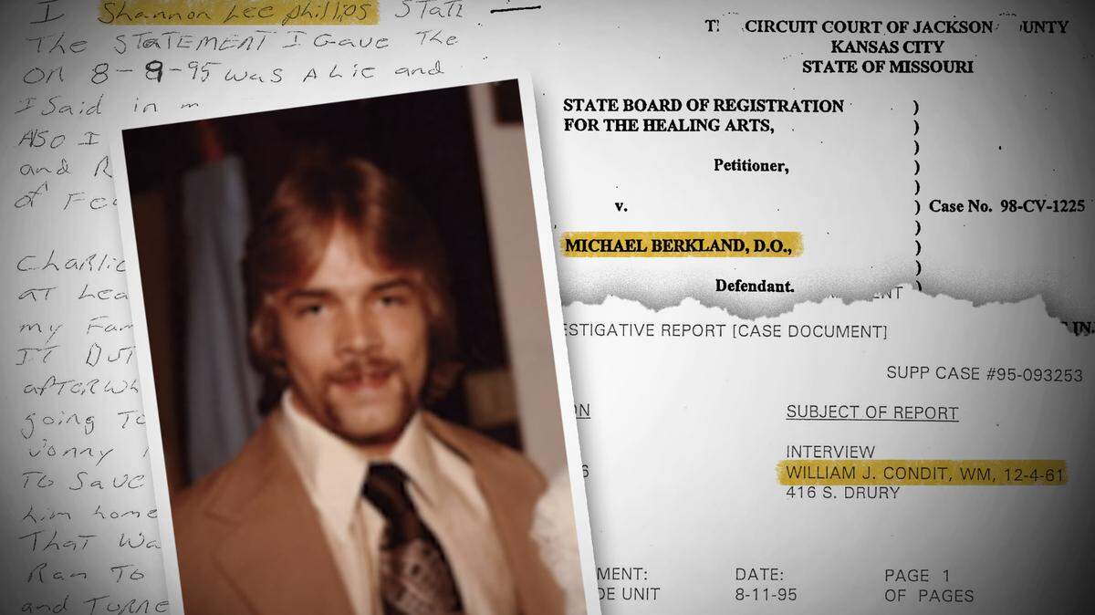 An illustration of Condit and court documents surrounding his photo.