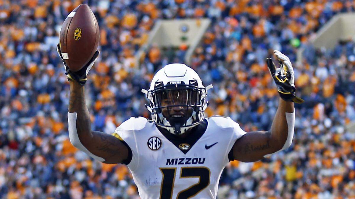 Missouri wide receiver Johnathon Johnson after a TD against Tennessee on Saturday in Knoxville.