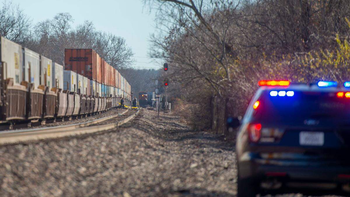 Police investigate the scene of a fatal accident at 87th Lane and Woodland Rd. Monday in Lenexa where a pedestrian was struck by a train.