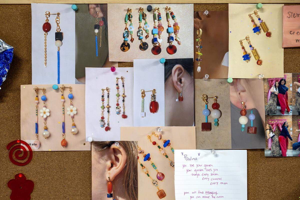 An example board used for workshops, featuring images from Pinterest and other mementos, is displayed at Paulina Otero’s studio on Tuesday, March 3, 2026, in Kansas City.