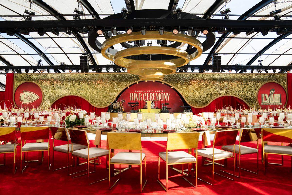 The tables were set in preparation for the swanky affair.