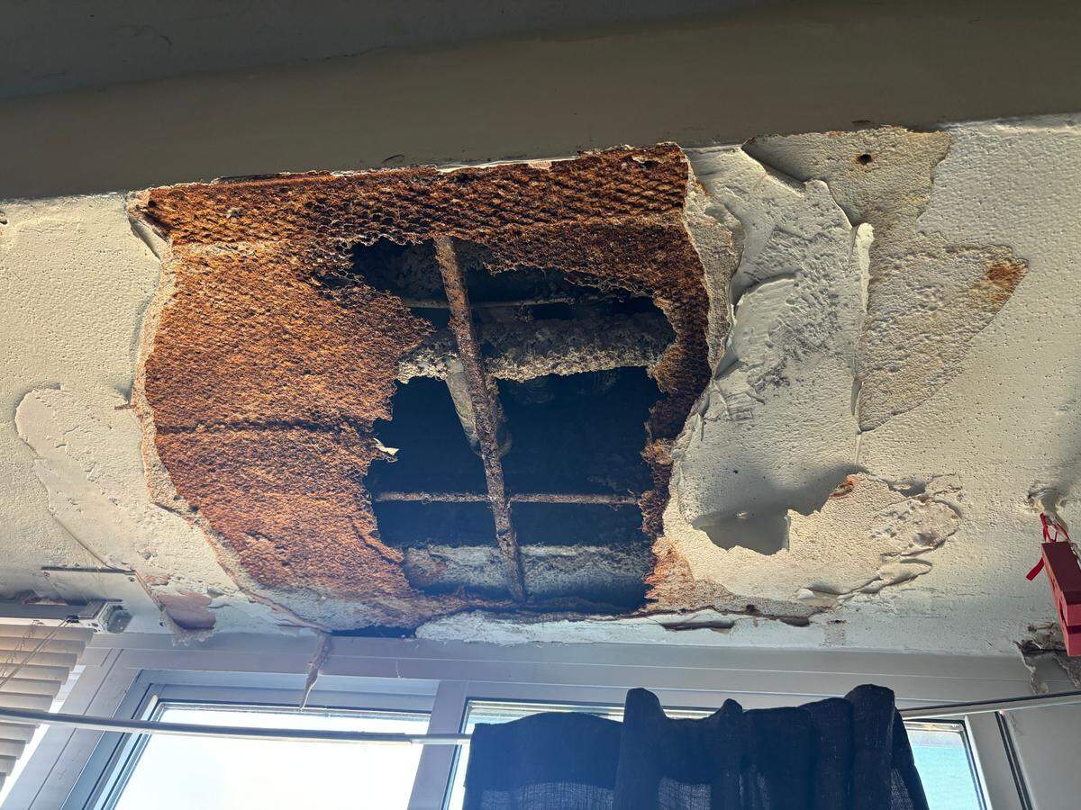The hole in Anna Heetmann’s ceiling that has not been fixed for three years, taken on Sept. 3, 2024.