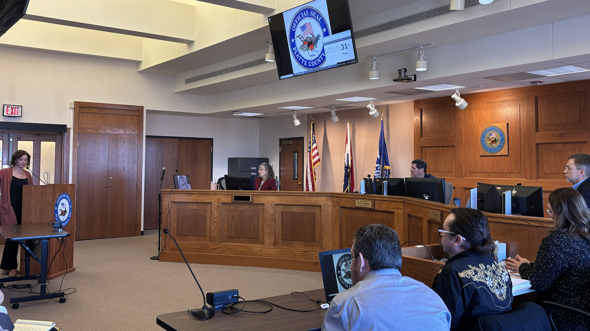 Laura Bruce of Beacon Mental Health addresses the Platte County Commission to ask them to not reject the tax after voters’ approval.