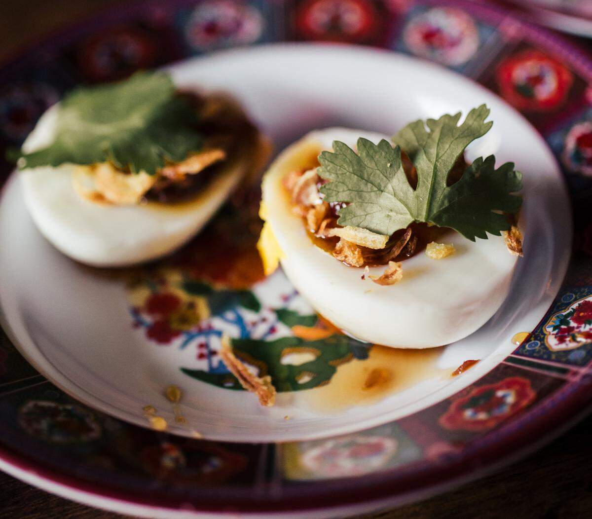 Thai-styled deviled eggs are served at Moon Bar.