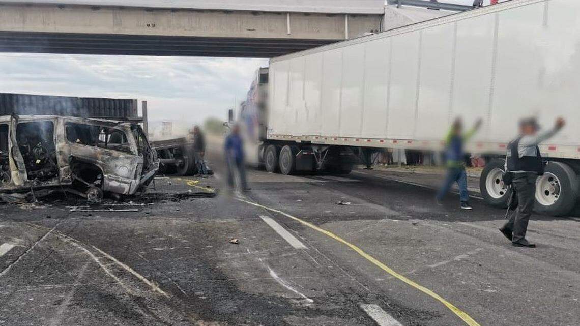 The family’s SUV burst into flames after hitting an overturned tractor trailer.